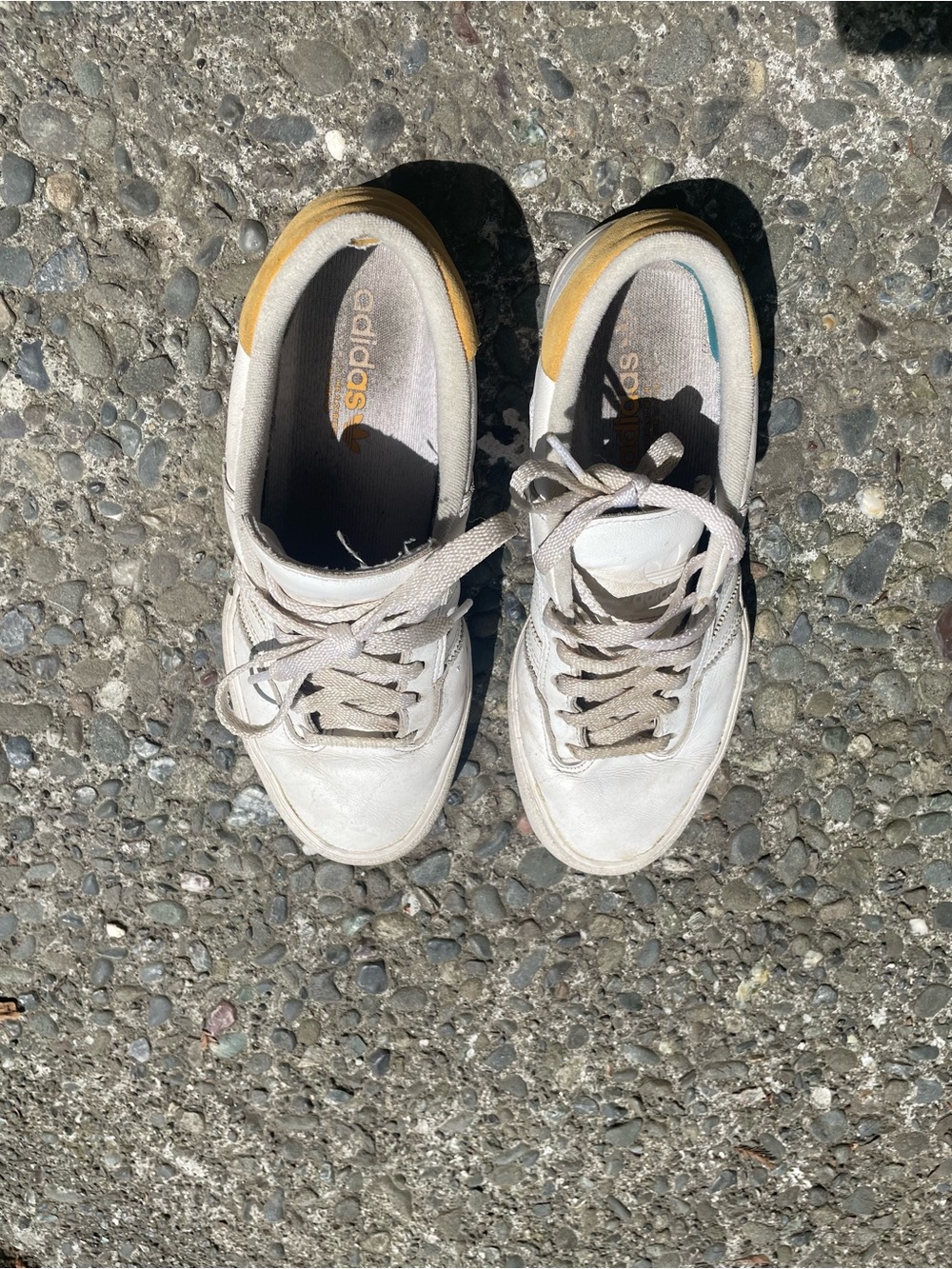 adidas white Suede Sneakers with Yellow Heel Accent